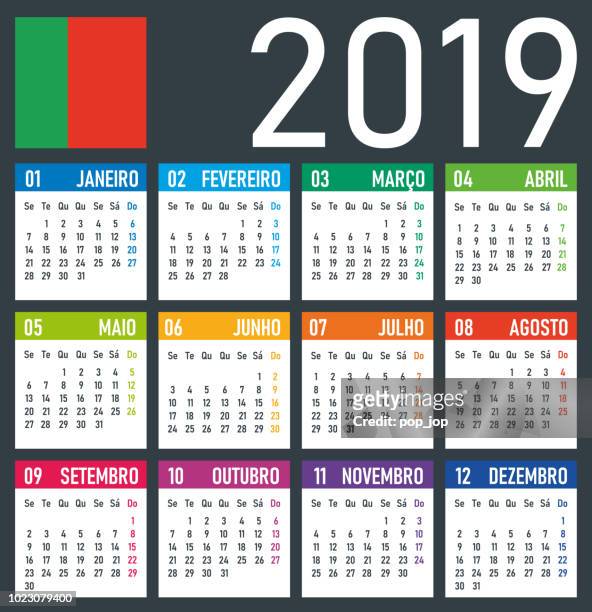 日曆 2019-向量插圖。葡萄牙文版本 - 2019 calendar 幅插畫檔、美工圖案、卡通及圖標