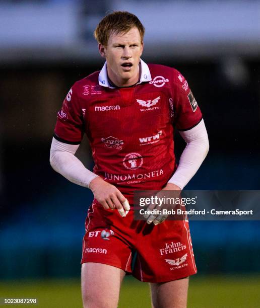 Scarlets' Rhys Patchell during the Premiership Rugby Pre-Season Friendly match between Bath and Scarlets at Recreation Ground on August 24, 2018 in...