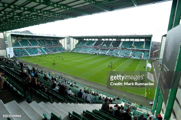 General view of Easter Road stadium ahead of the Scottish Premier League match between Hibernian and Aberdeen at Easter Road on August 25, 2018 in...