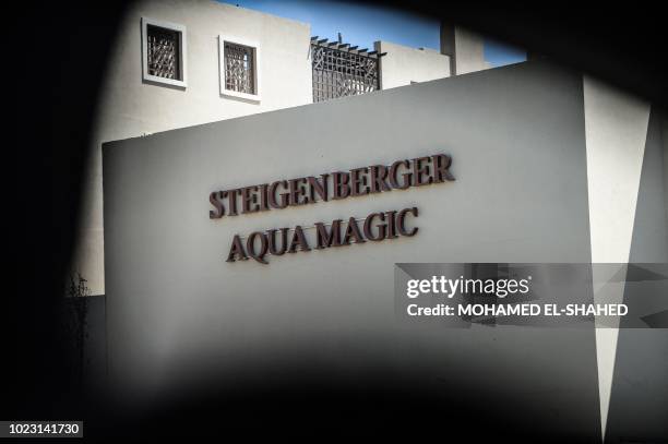 Picture taken on August 25, 2018 shows the Steigenberger Aqua Magic hotel in Egypt's Red Sea resort of Hurghada where a British couple on holiday...