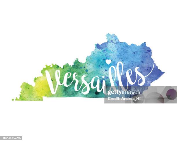 versailles, kentucky raster watercolor map - lexington ky stock illustrations