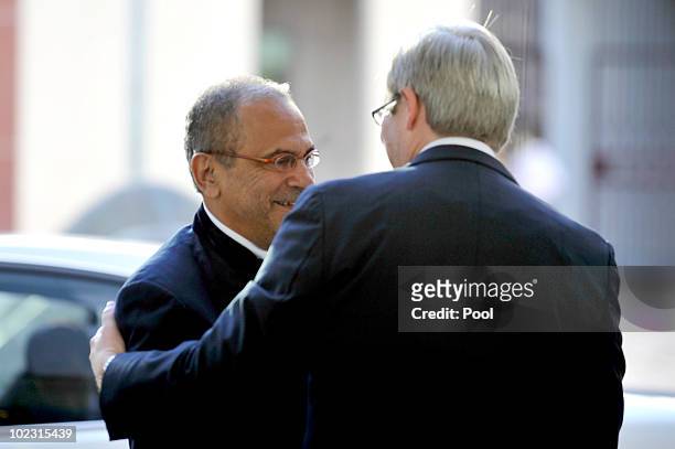 Dr Jose Ramos-Horta, President of the Democratic Republic of Timor-Leste, is greeted by Australian Prime Minister, Kevin Rudd on the second day of...
