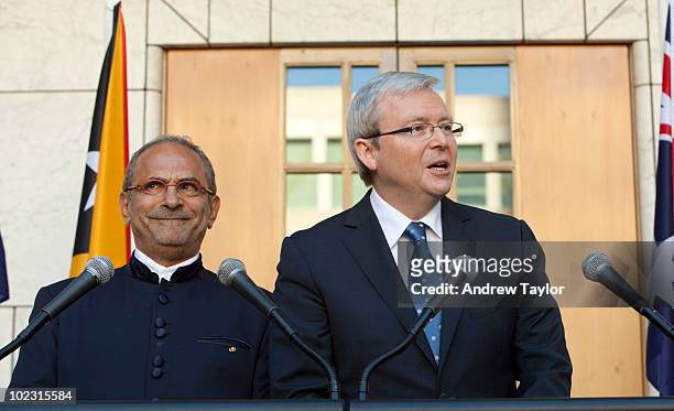 Dr Jose Ramos-Horta, President of the Democratic Repuplic of Timor-Leste, with Australian Prime Minister, Kevin Rudd speaks during a press conference...