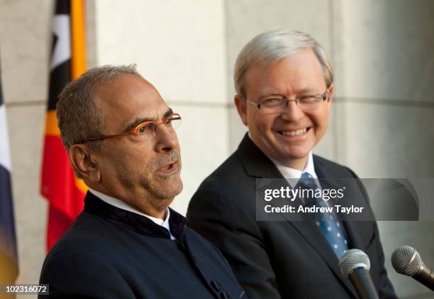 Dr Jose Ramos-Horta, President of the Democratic Republic of Timor-Leste and Kevin Rudd, the Australian Prime Minister speaks during a press...