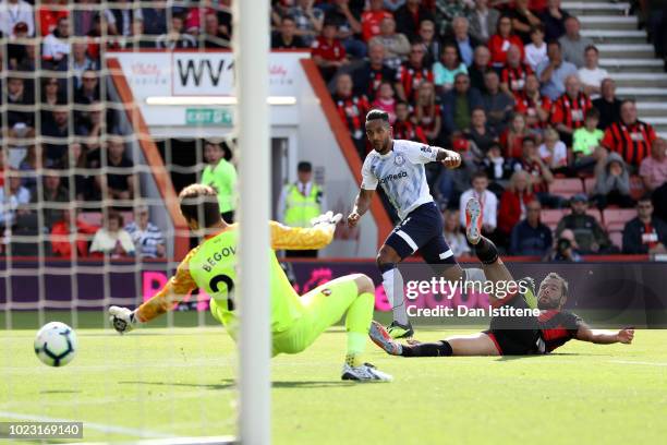 Theo Walcott of Everton scores his sides first goal during the Premier League match between AFC Bournemouth and Everton FC at Vitality Stadium on...