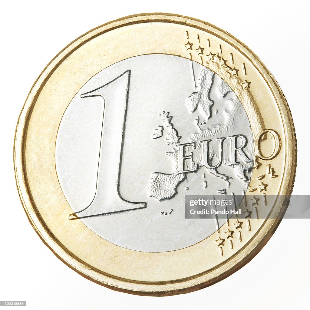 European currency: one Euro coin, close-up