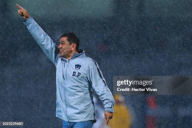 David Patiño Head Coach of Pumas gestures during the 6th round match between Pumas UNAM and Queretaro as part of the Torneo Apertura 2018 Liga MX at...