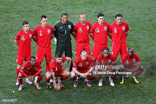 The England team line up for a group photo before the 2010 FIFA World Cup South Africa Group C match between Slovenia and England at the Nelson...