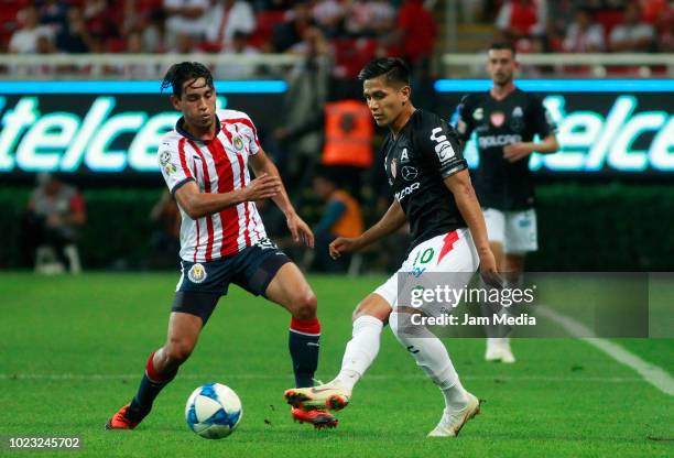 Dieter Villalpando of Necaxa struggles for the ball against Dieter Villalpando of Chivas during the 6th round match between Chivas and Necaxa as part...
