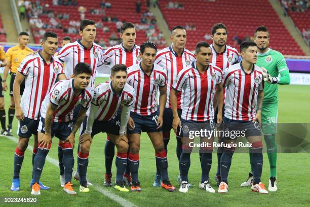 Players of Chivas pose prior the 6th round match between Chivas and Necaxa as part of the Torneo Apertura 2018 Liga MX at Akron Stadium on August 21,...