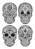 Day Of The Dead Skull Vector Illustration Set In Black And White