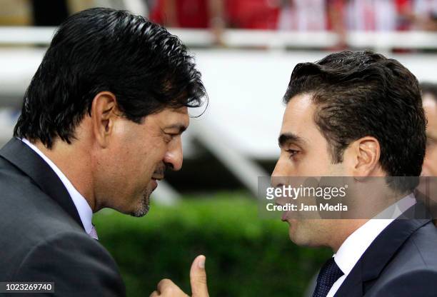Saturnino Cardozo Head Coach of Chivas Marcelo Michel Leano Head Coach of Necaxa during the 6th round match between Chivas and Necaxa as part of the...