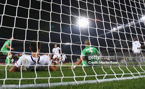 Landon Donovan of the United States scoring the winning goal that sends the USA through to the second round during the 2010 FIFA World Cup South...