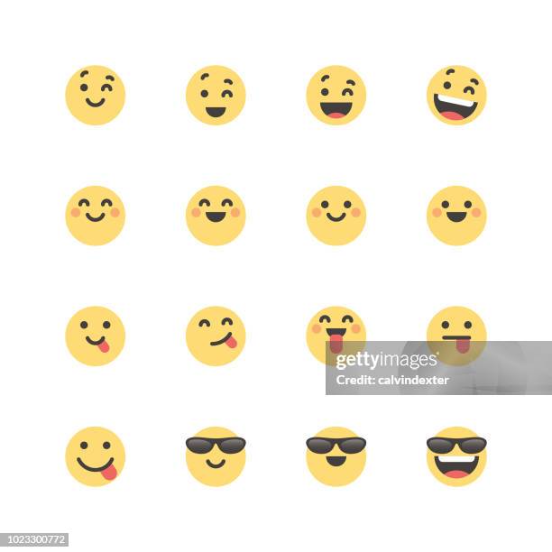 flache süße emoticons-set 1 - zwinkern stock-grafiken, -clipart, -cartoons und -symbole