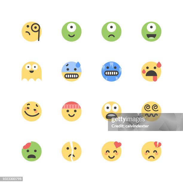 flat cute emoticons set 1 - freeze ideas stock illustrations