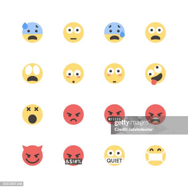 bildbanksillustrationer, clip art samt tecknat material och ikoner med platt söt emoticons set 1 - shy