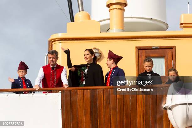 The Crown Prince couple with their four children arrive on the fourth day of their visit to the Faroe Islands to the small fishing village Skalaroed...