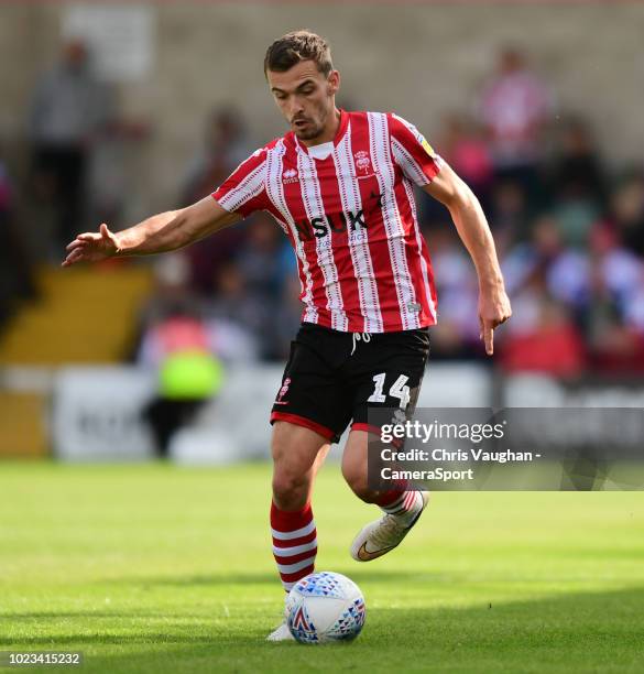 Lincoln City's Harry Toffolo during the Sky Bet League Two match between Lincoln City and Notts County at Sincil Bank Stadium on August 25, 2018 in...