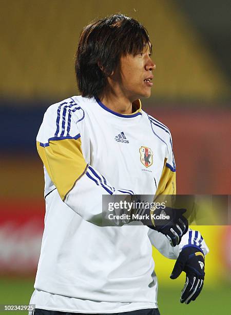 Shunsuke Nakamura looks on at a Japan training session during the FIFA 2010 World Cup at Royal Bafokeng Stadium on June 23, 2010 in Rustenburg, South...