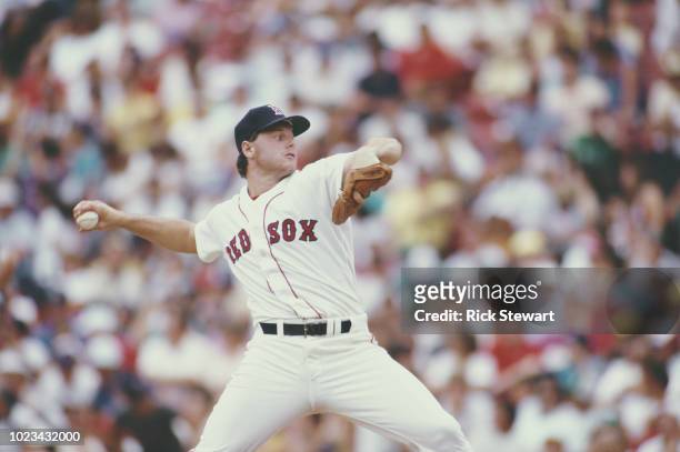 Roger Clemens, pitcher for the Boston Red Sox prepares to throw a pitch during the Major League Baseball American League East game against the...