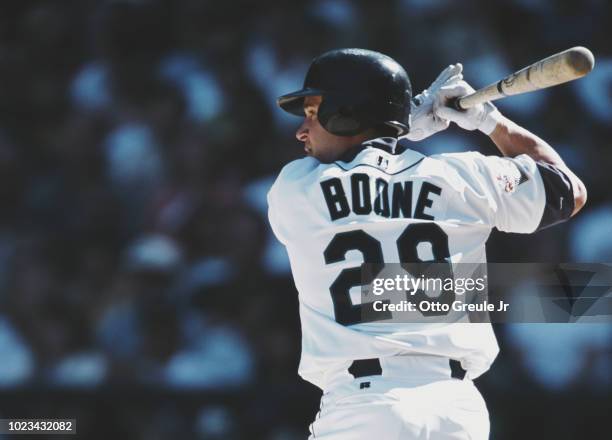 Bret Boone and Second Baseman for the Seattle Mariners at bat during the Major League Baseball American League West game against the Baltimore...