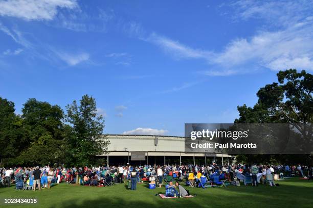 Patrons arrive early for lawn spots and set up elaborate picnic dinners at the Tanglewood Music Center Boston Symphony Orchestra "Bernstein...