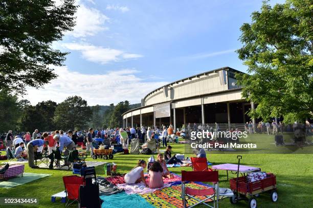 Patrons arrive early for lawn spots and set up elaborate picnic dinners at the Tanglewood Music Center Boston Symphony Orchestra "Bernstein...
