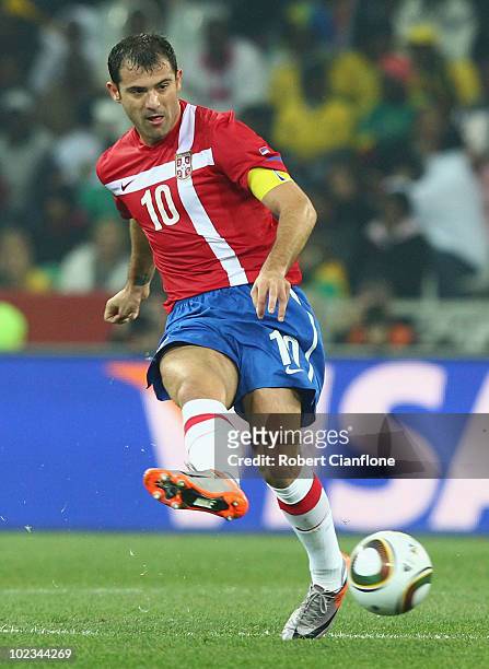 Dejan Stankovic of Serbia passes the ball during the 2010 FIFA World Cup South Africa Group D match between Australia and Serbia at Mbombela Stadium...