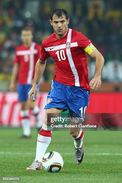 Dejan Stankovic of Serbia runs with the ball during the 2010 FIFA World Cup South Africa Group D match between Australia and Serbia at Mbombela...