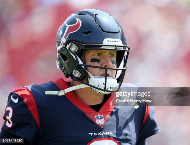 Brandon Weeden of the Houston Texans during a preseason game against the Los Angeles Rams at Los Angeles Memorial Coliseum on August 25, 2018 in Los...