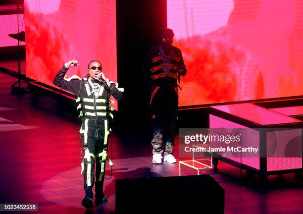 Quavo and Takeoff of Migos performs onstage at Madison Square Garden on August 25, 2018 in New York City.