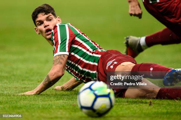 Ayrton Lucas of Fluminense a match between Cruzeiro and Fluminense as part of Brasileirao Series A 2018 at Mineirao stadium on August 25, 2018 in...