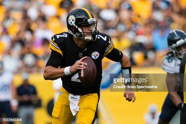 Pittsburgh Steelers quarterback Mason Rudolph looks to pass during the preseason NFL game between the Tennessee Titans and Pittsburgh Steelers on...