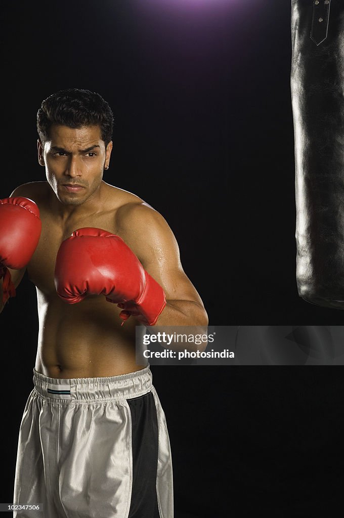 Boxer practicing boxing