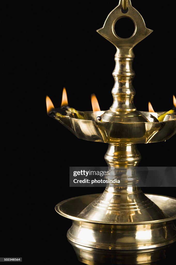 Close-up of a Diwali oil lamp