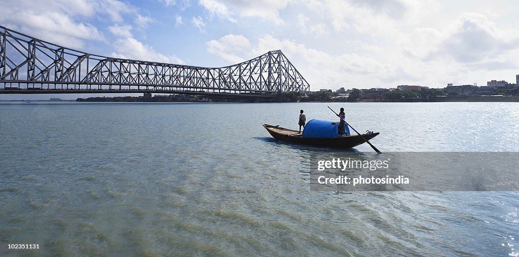 Bridge across the river, Howrah Bridge, Hooghly River, Kolkata, West Bengal, India