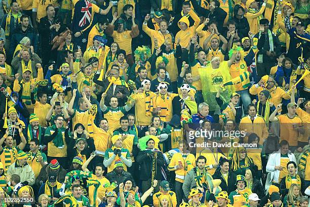 Australia fans enjoys the atmosphere during the 2010 FIFA World Cup South Africa Group D match between Australia and Serbia at Mbombela Stadium on...