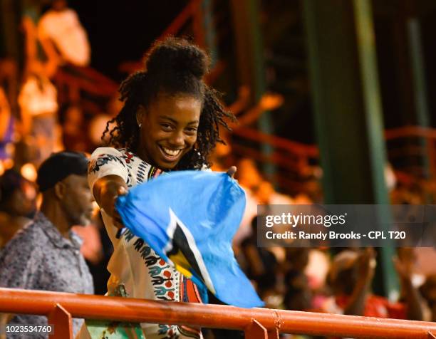 In this handout image provided by CPL T20, Supporters of St Lucia Stars during match 17 of the Hero Caribbean Premier League between St Lucia Stars...