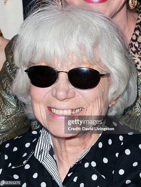 Nurse in Alfred Eisenstaedt iconic photograph Edith Shain attends the Hollywood Museum's reception for Jeran Design's graffiti gown at the Hollywood...