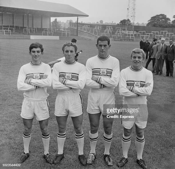 British soccer players David Corbett, Norman Piper, John Hore, Norman Sykes of Plymouth Argyle FC, UK, 12th August 1965.