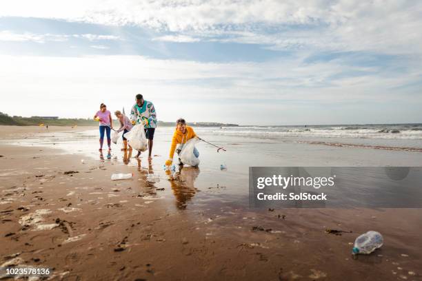 militants travaillant ensemble font une différence - volunteer beach photos et images de collection