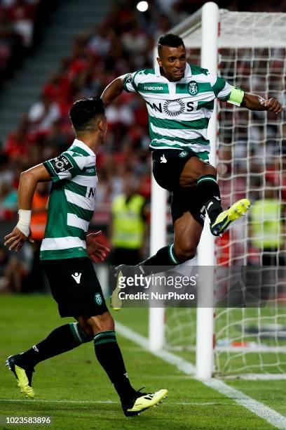 Nani of Sporting CP celebrates his goal with Freddy Montero of Sporting CP during Primeira Liga 2018/19 match between SL Benfica vs Sporting CP in...