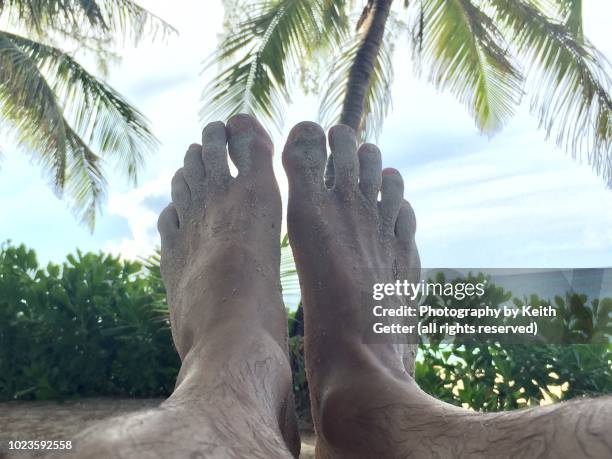 my barefeet happy together over the edge of a hammock in a tropical climate - atlantis resort paradise island stock pictures, royalty-free photos & images