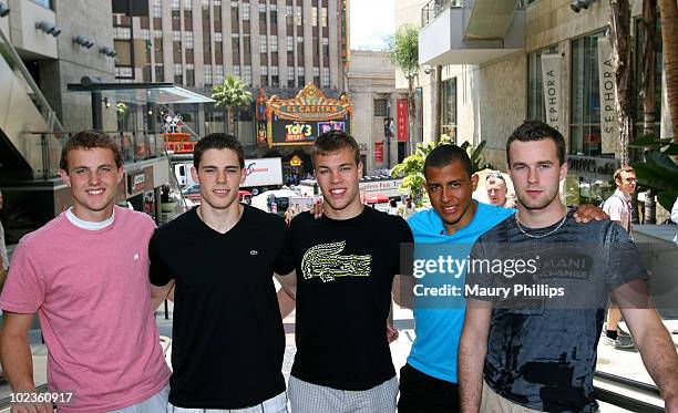 Cam Fowler, Tyler Seguin, Taylor Hall, Emerson Etem and Brett Connolly attend the Top NHL Draft Prospects At The Hollywood Walk of Fame on June 23,...