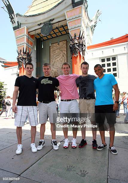 Tyler Seguin, Taylor Hall, Cam Fowler, Brett Connolly and Emerson Etem attend the Top NHL Draft Prospects At The Hollywood Walk of Fame on June 23,...