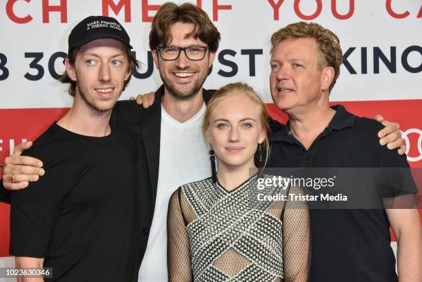 Maximilian Mauff, Rudi Gaul, Elisa Schlott and Justus von Dohnany attend the 'Safari - Match Me If You Can' premiere on August 25, 2018 in Berlin,...