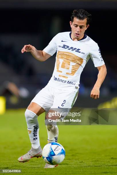 Alan Mozo of Pumas controls the ball during the 6th round match between Pumas UNAM and Queretaro as part of the Torneo Apertura 2018 Liga MX at...