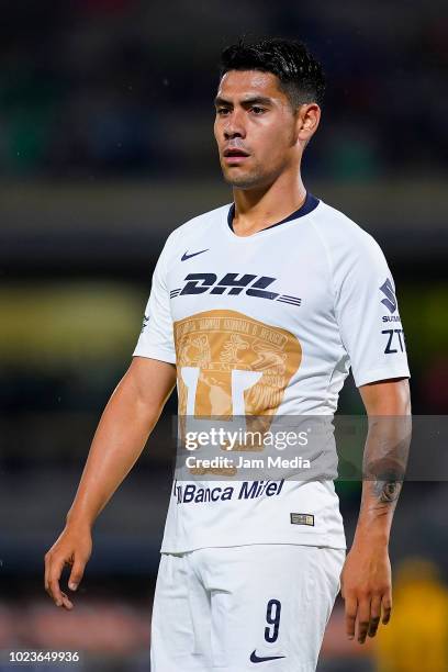 Felipe Mora of Pumas looks on during the 6th round match between Pumas UNAM and Queretaro as part of the Torneo Apertura 2018 Liga MX at Olimpico...