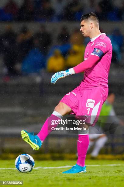 Tiago Volpi goalkeeper of Queretaro kicks the ball during the 6th round match between Pumas UNAM and Queretaro as part of the Torneo Apertura 2018...