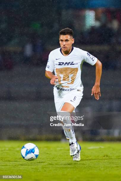 Kevin Escamilla of Pumas controls the ball during the 6th round match between Pumas UNAM and Queretaro as part of the Torneo Apertura 2018 Liga MX at...